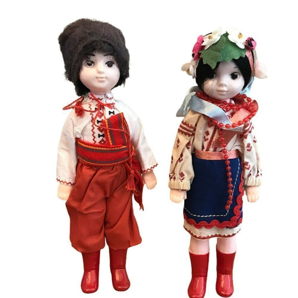 Vintage Hard Plastic Cossacks East Slavic Doll Boy & Girl CCCP 1979